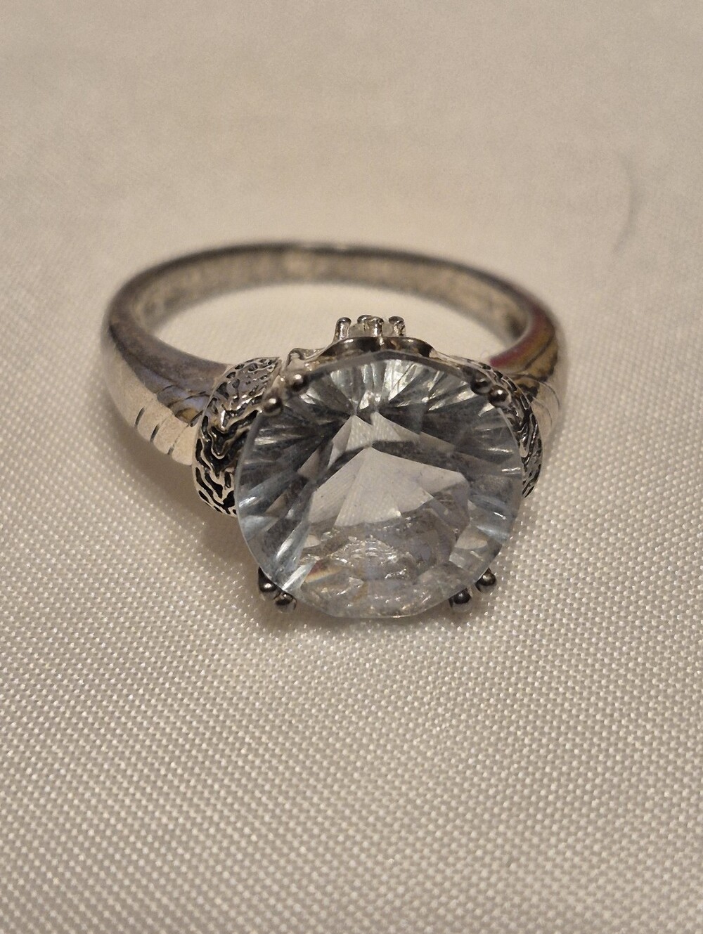 Vintage Sterling Silver Aquamarine Cz Ring